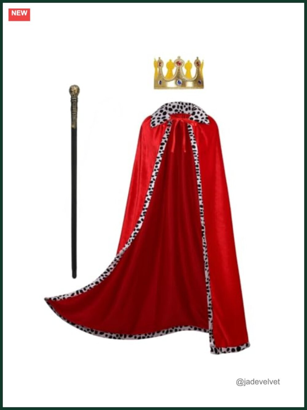 Adult King Costume Cape Velvet Robe Crown Scepter 3PCS Set Mardi Gras